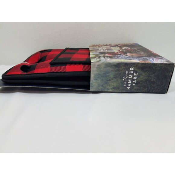 Hammer + Axe 6-Pack Bottle Cooler Carrier Insulated Red & Black Plaid Design - Picture 4 of 7